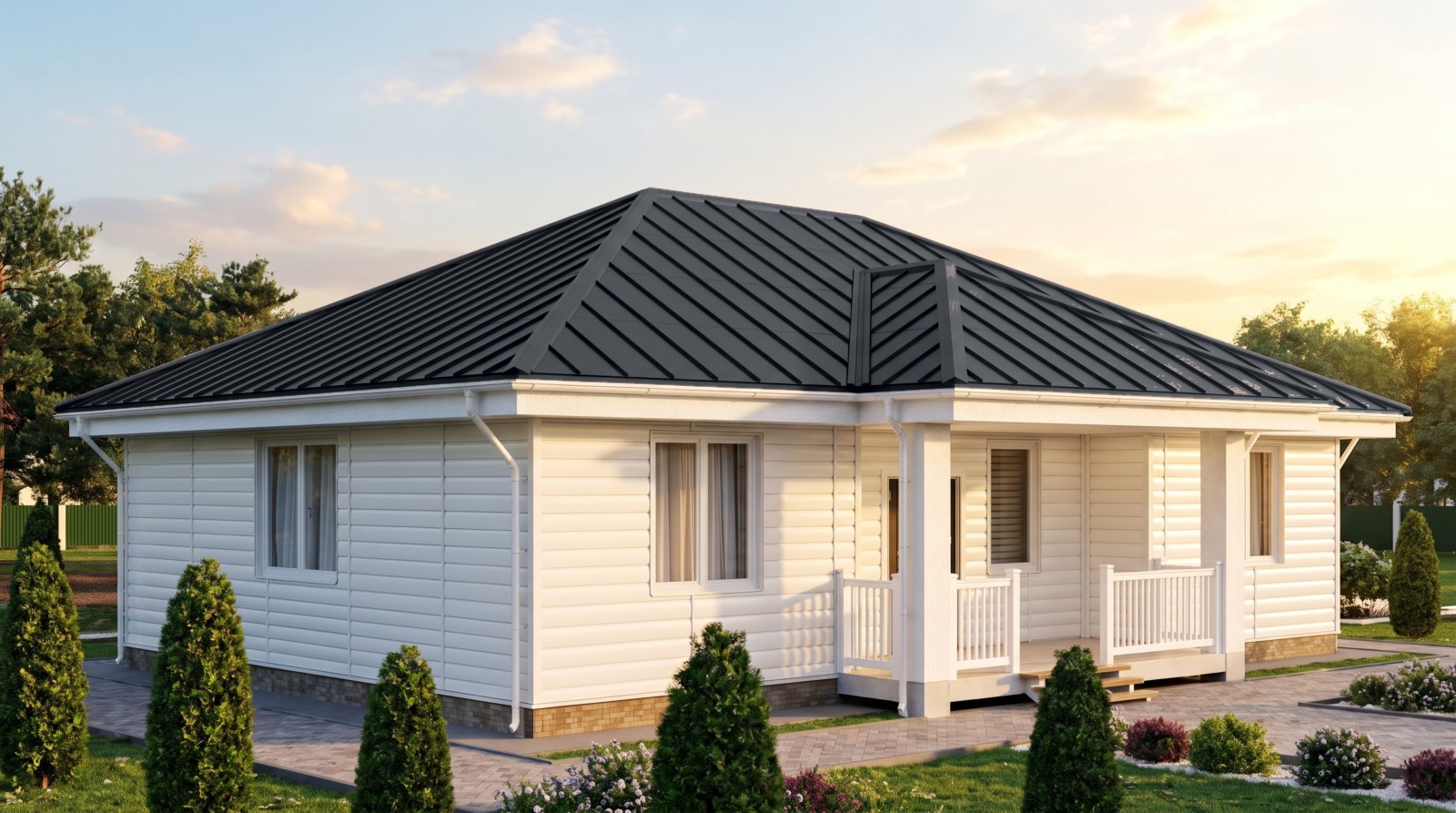 Дом с кровлей Двойной стоячий фальц, цвет графитовый серый, RAL 7024