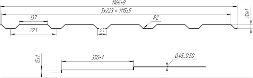 Металлочерепица Каскад 1185/1150x0,5 мм, 7024 графитовый серый глянцевый