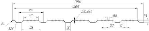 Профнастил К20 1185/1120x0,4 мм, 9005 черный янтарь глянцевый