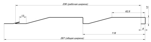 Металлосайдинг Корабельная доска 267/236x0,45 мм, ант.дуб