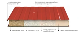 Сэндвич панели стеновые, пенополистирол (псбс-25) 50 мм, 1000 мм